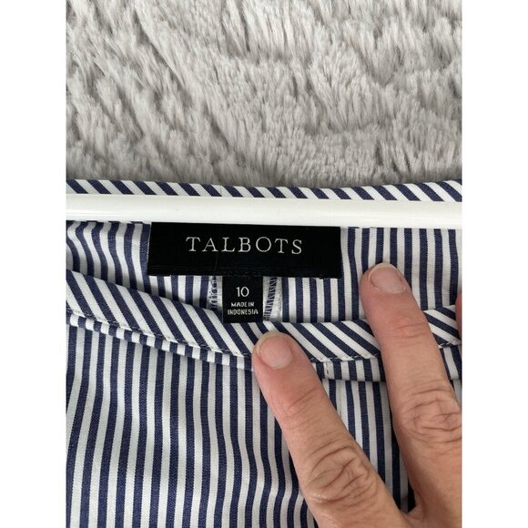 Talbots Navy Blue and White Striped Midi A Line Skirt Women's Size 10 - Picture 3 of 7
